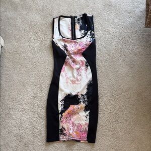 Bar III Black and Pink Abstract Mini Dress
